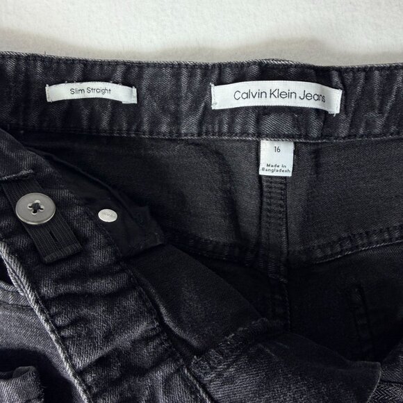 Calvin Klein Jeans Slim Straight Womens Size 16 Dark Wash Stretch Denim - Picture 4 of 14